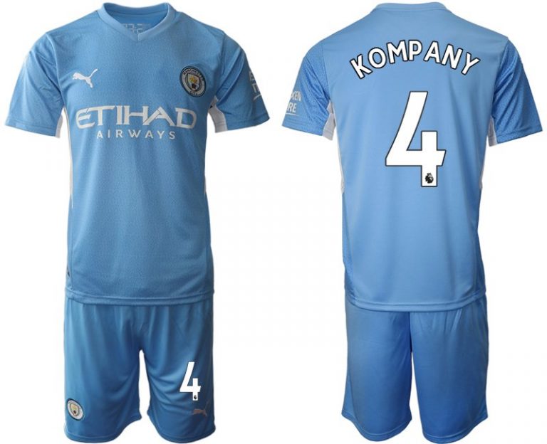 Manchester City 2022 Heimtrikot hellblau/weiß Kurzarm + Kurze Hosen KOMPANY 4