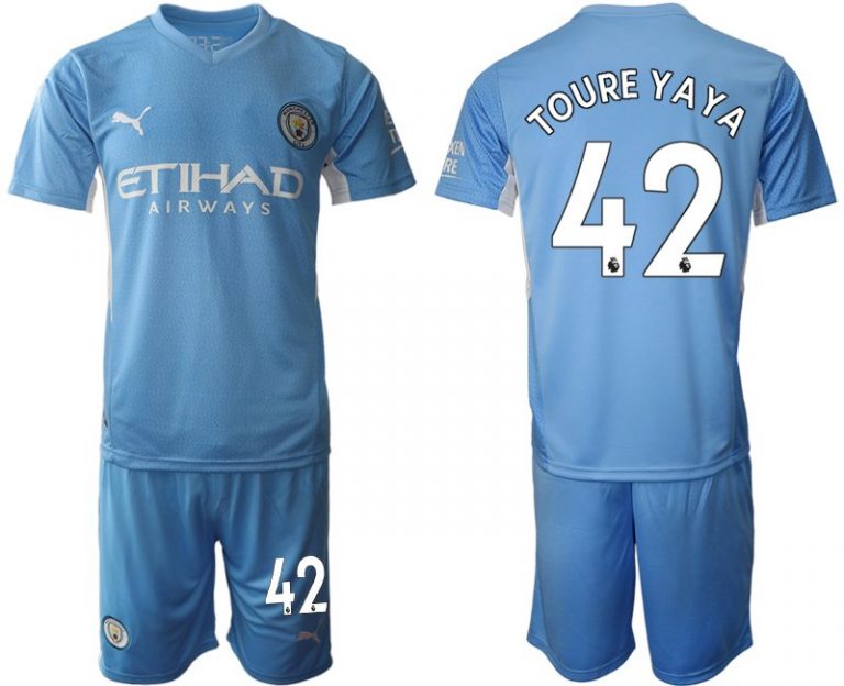 Manchester City 2022 Heimtrikot hellblau/weiß Kurzarm + Kurze Hosen TOURE YAYA 42