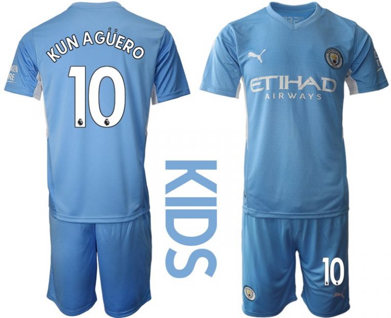 Manchester City Trikot Home 2022 Kinder mit Aufdruck Kun Agüero 10