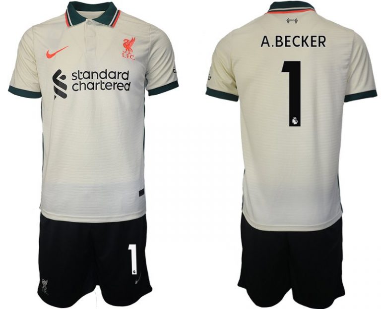 Personalisierbar FC Liverpool Auswärtstrikot 2021/22 beige mit Aufdruck A.BECKER 1