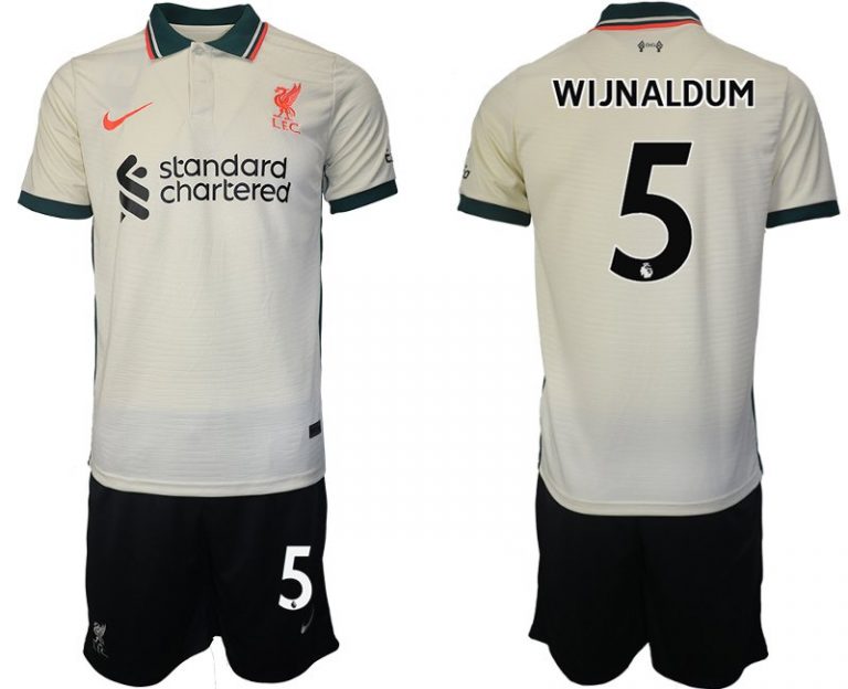 Personalisierbar FC Liverpool Auswärtstrikot 2021/22 beige mit Aufdruck WIJNALDUM 5