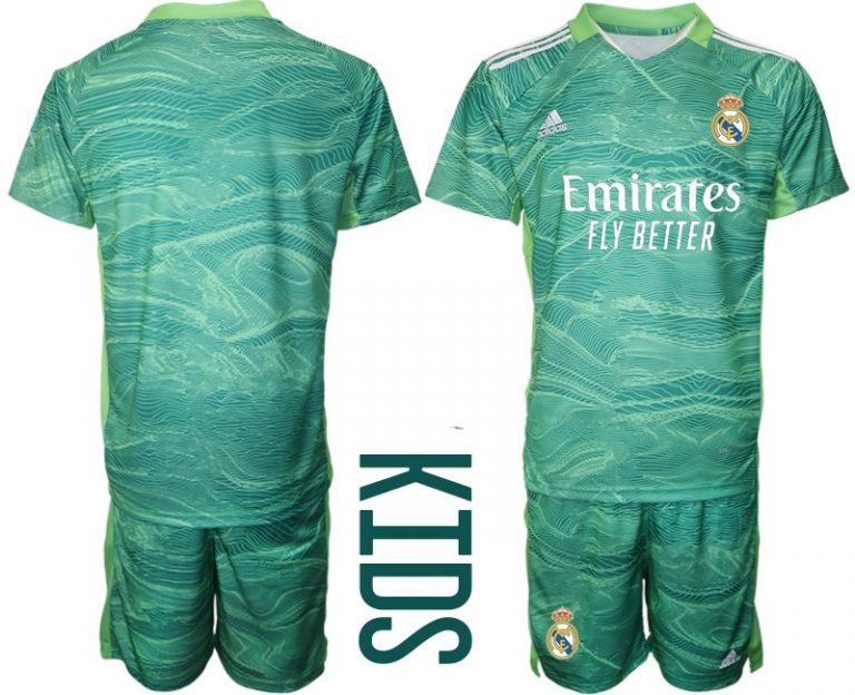 Personalisierbar Real Madrid Torwart Trikot Set in grün für Kinder