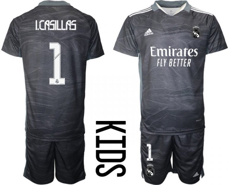 Real Madrid Torwart Heimtrikot 2021/22 Schwarz Kinder mit Aufdruck I.Casillas 1