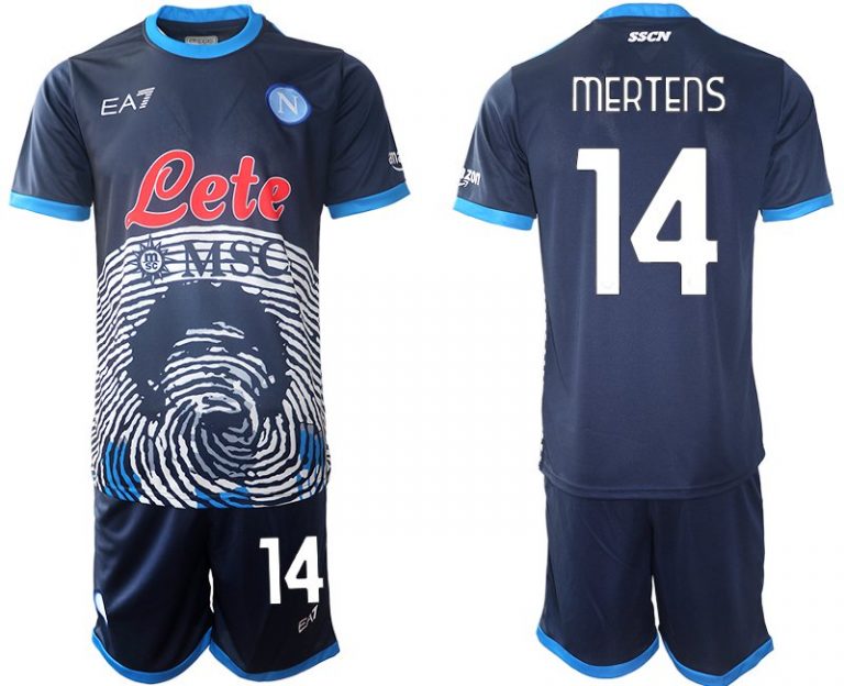 SSC Naepel Maradona Fussballtrikot 2021-2022 Marineblau mit Aufdruck MERTENS 14