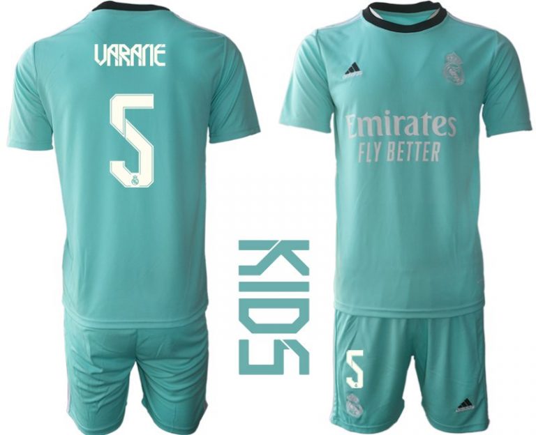 Varane 5 Real Madrid Ausweichtrikot 2021/22 Mini Kit türkis/weiss für Kinder