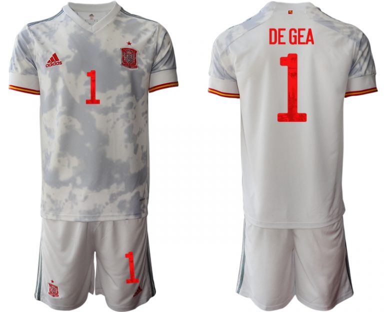 DE GEA 1 Spanien Trikot Away EM 2020/21 Weiss Kurzarm + Kurze Hosen