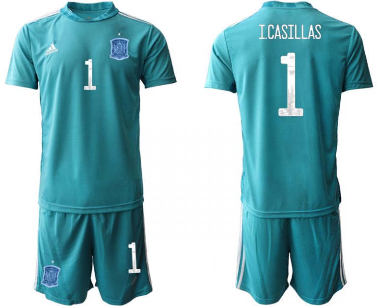 Spanien Trikot Away EM 2021 Blau Kurzarm + Kurze Hosen I.CASILLAS 1