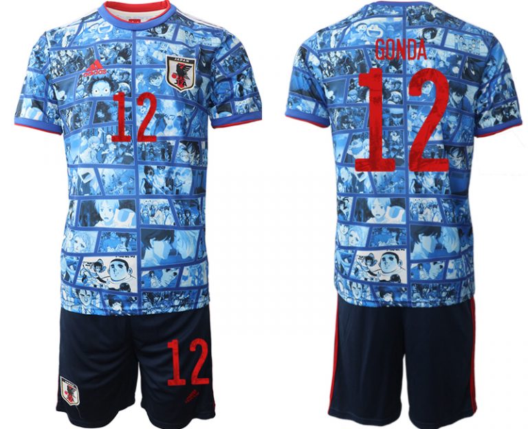 Fantastisches Japan 2022 Heimtrikot Trikotsatz Blau Kurzarm + Kurze Hosen GONDA 12