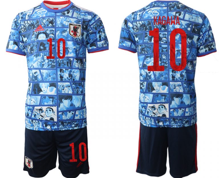 Fantastisches Japan 2022 Heimtrikot Trikotsatz Blau Kurzarm + Kurze Hosen KAGAWA 10