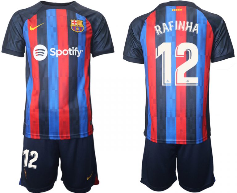 FC Barcelona 2022/23 Heimtrikot dunkles Blau Trikotsatz Kurzarm mit Aufdruck RAFINHA 12