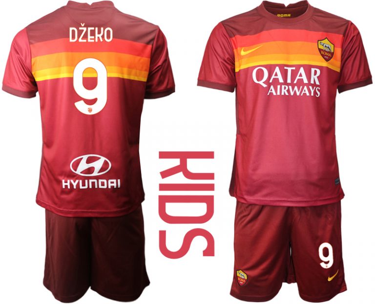 Fussball Trikot AS Roma 2020-21 Heim Trikotsatz Kurzarm Für Kinder Džeko 9