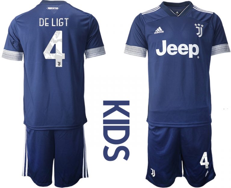 Günstige Fussballtrikot Juventus Turin 2020-2021 Auswärtstrikot blau Kinder DE LIGT #4