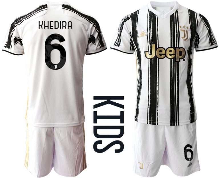 Günstige Fussballtrikot Juventus Turin 2020-2021 Auswärtstrikot weiß/schwarz Kinder KHEDIRA #6