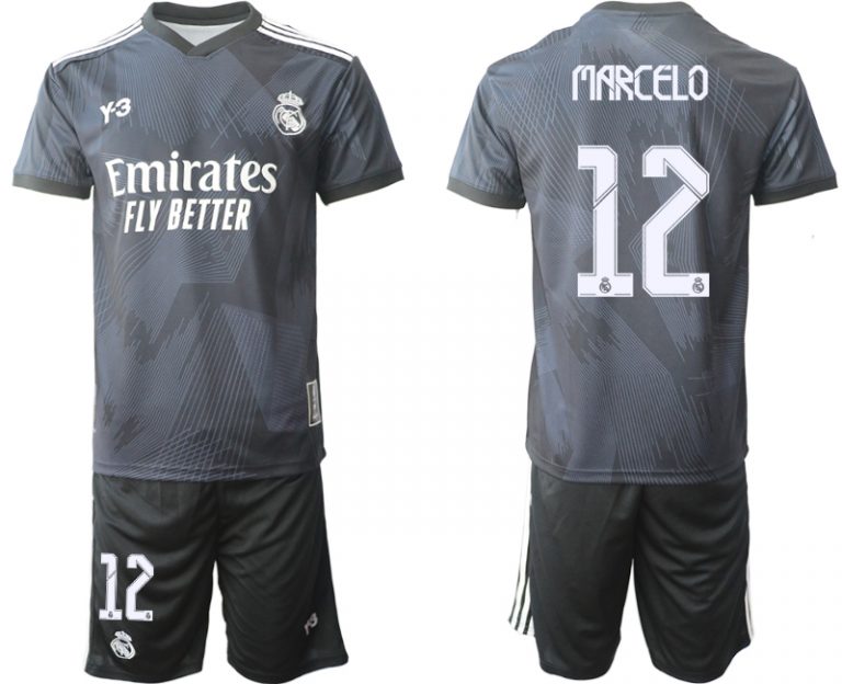 Herren Y-3 Real Madrid Viertes Fußballtrikot schwarz für die Saison 2021-2022 MARCELO 12