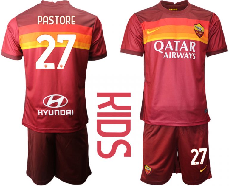 Kinder Fussball Trikot AS Roma 2020-21 Heim Trikotsatz Kurzarm PASTORE 27