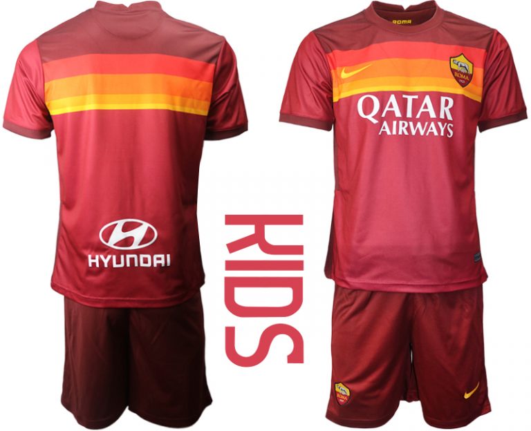 Kinder Fussball Trikot AS Roma 2020-21 Heim Trikotsatz Kurzarm Rot