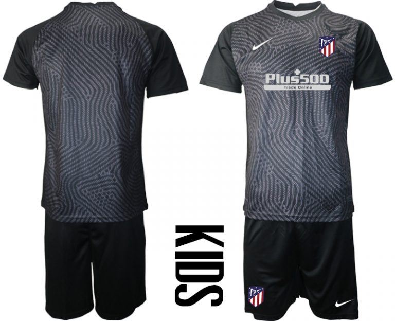 Kinder Atlético Madrid 2020-21 Torwarttrikot Schwarz Kurzarm + Kurze Hosen