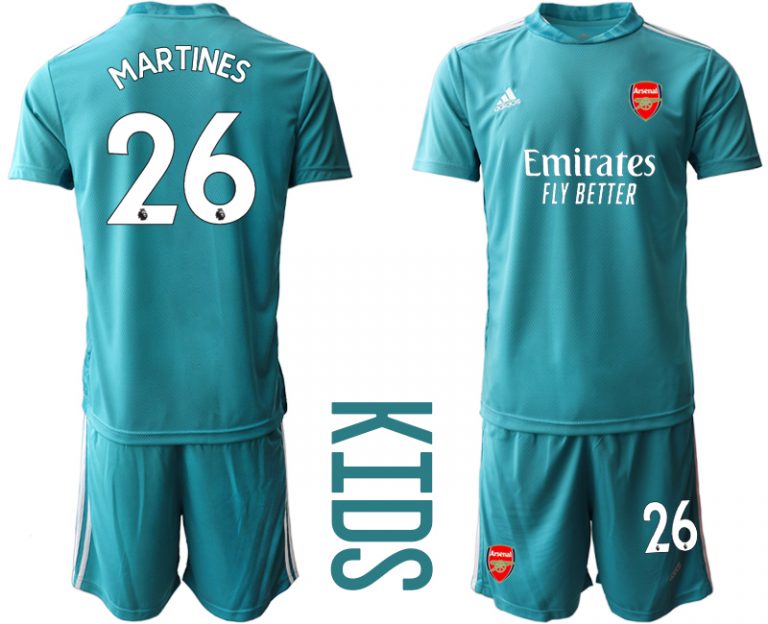 Kinder FC Arsenal Goalkeeper Jersey Torwarttrikot grau blau mit Aufdruck MARTINES 26