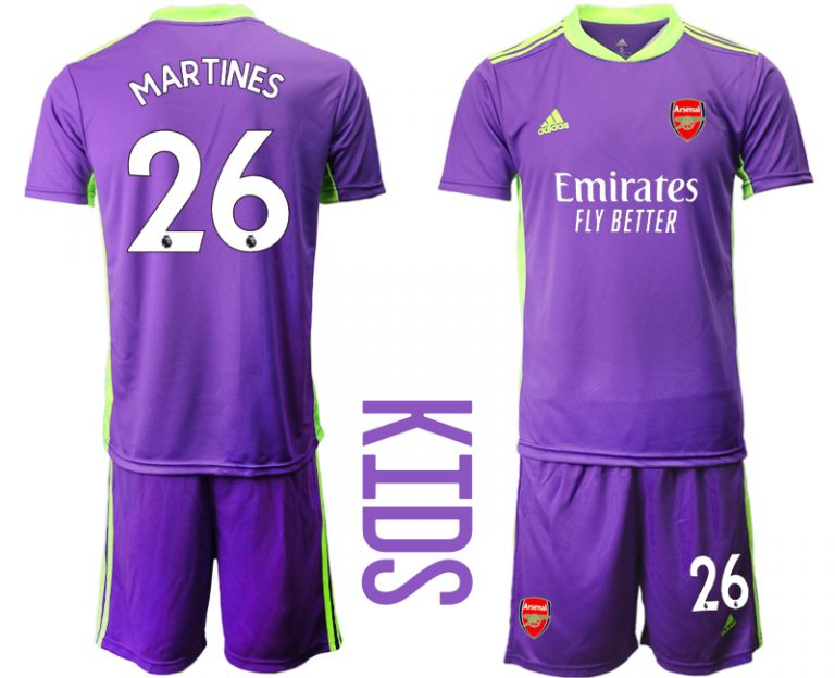 Kinder FC Arsenal Torwarttrikot lila Trikotsatz Kurzarm MARTINES #26