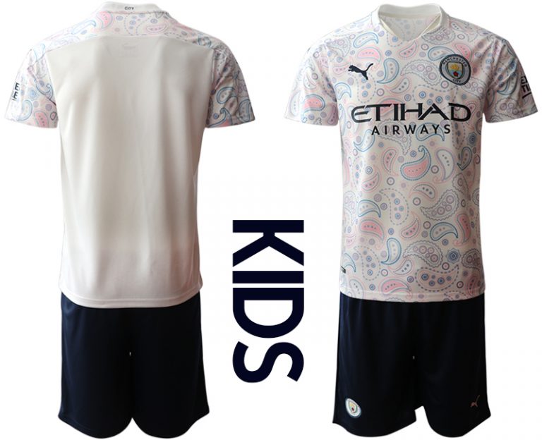 Kinder Manchester City Ausweichtrikot 2020-2021 Trikotsatz weiß/violett 3rd Trikot Fußballtrikots Set