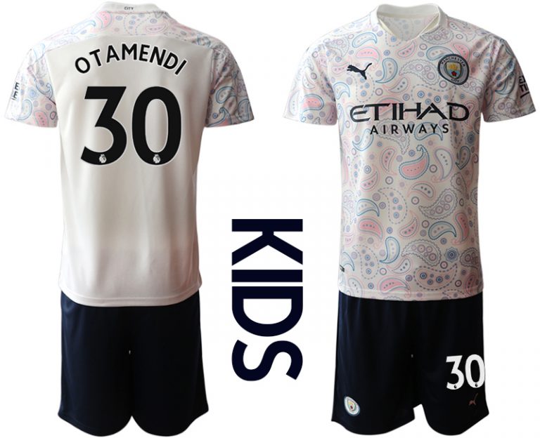 Kinder Manchester City Ausweichtrikot 2020-2021 Trikotsatz weiß/violett 3rd Trikot OTAMENDI 30