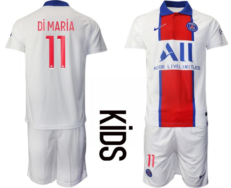 Kinder Paris Saint Germain PSG Auswärtstrikot 2020-21 weiß rot blau Trikotsatz Di MARiA #11