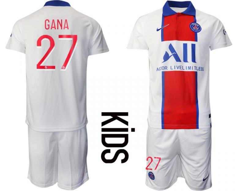 Kinder Paris Saint Germain PSG Auswärtstrikot 2020-21 weiß rot blau Trikotsatz GANA #27