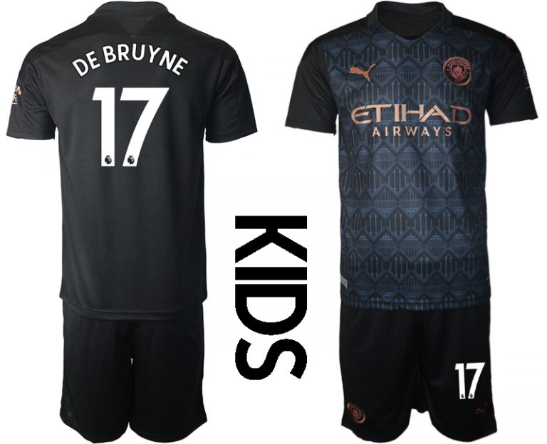 MAN CITY Kinder Manchester City Auswärtstrikot 2020-21 Trikotsatz schwarz/kupfer DE BRUYNE #17