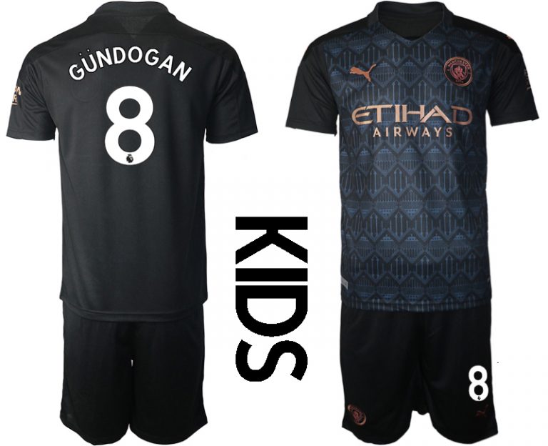 MAN CITY Kinder Manchester City Auswärtstrikot 2020-21 Trikotsatz schwarz/kupfer GÜNDOGAN #8