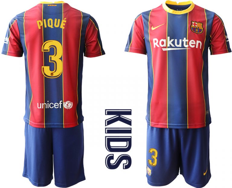 PIQUÉ 3 FC Barcelona Kinderheim Trikot 2020/21 Trikotsatz Kurzarm Rot Blau FußballTrikots