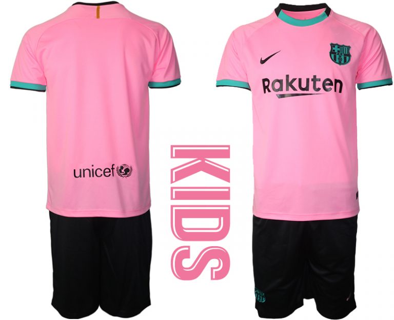 Billige FC Barcelona 2020-2021 Ausweichtrikot Set rosa Kurzarm + schwarz Kurze Hosen