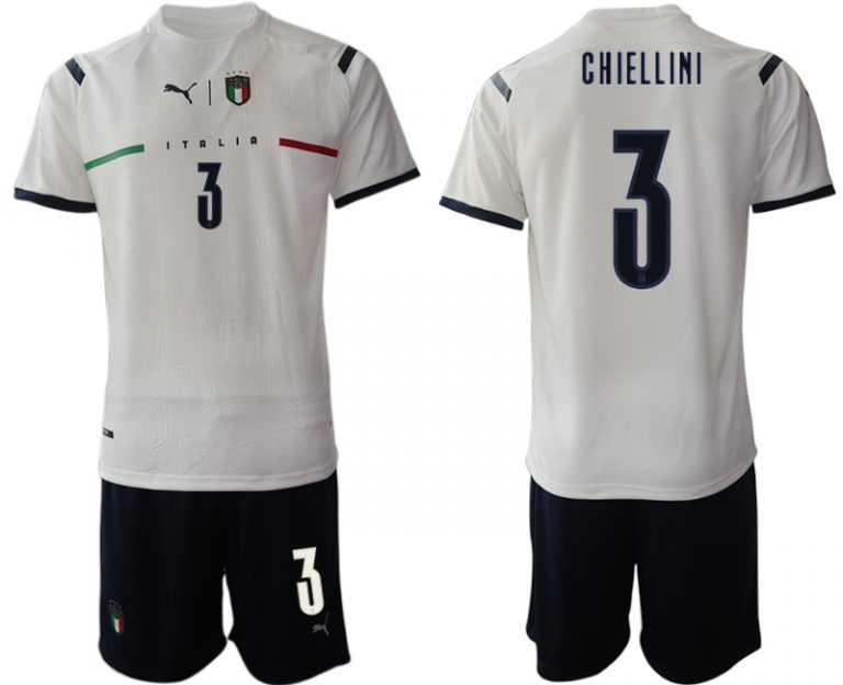 CHIELLINI #3 Italien Euro 2021 Auswärtstrikots FIGC Trikotsatz weiß Kurzarm + Kurze Hosen