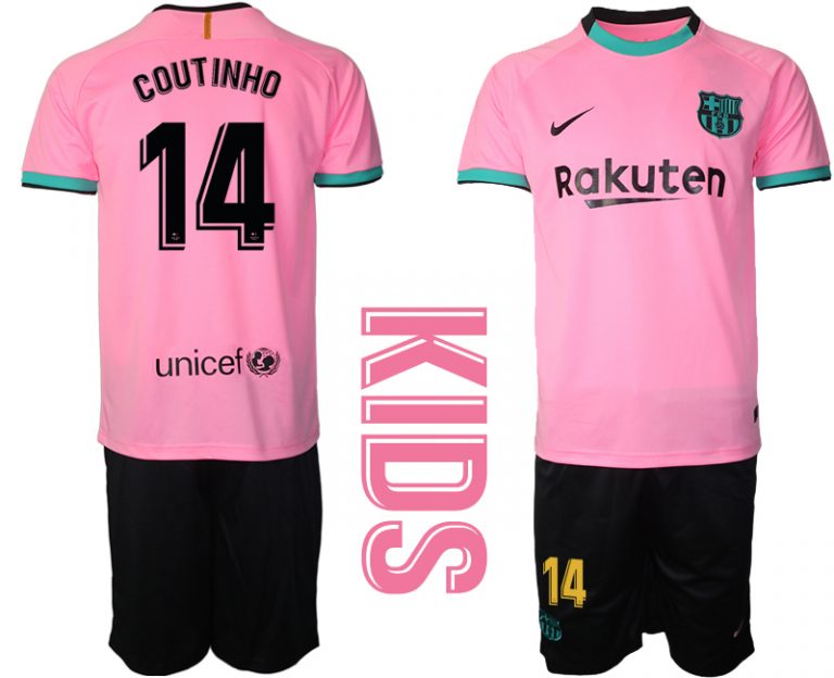 COUTINHO 14 FC Barcelona 2020-2021 Ausweichtrikot Set rosa Kurzarm + schwarz Kurze Hosen