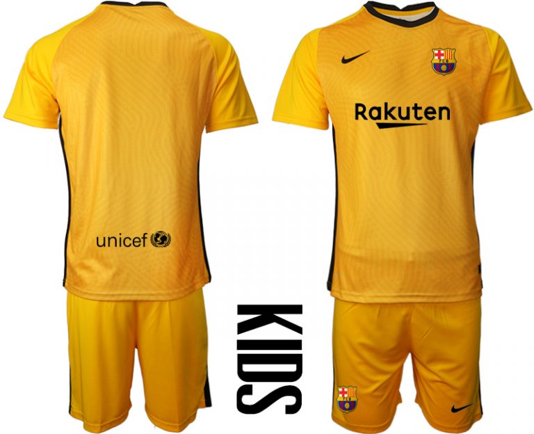 FC Barcelona 2020-2021 Goalkeeper Gelb Fußballtrikots Set Kindertrikot