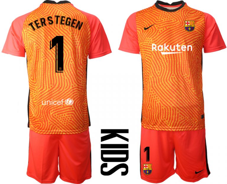 FC Barcelona 2020-2021 Goalkeeper Rot Fußballtrikots Set Kindertrikot TERSTEGEN 1