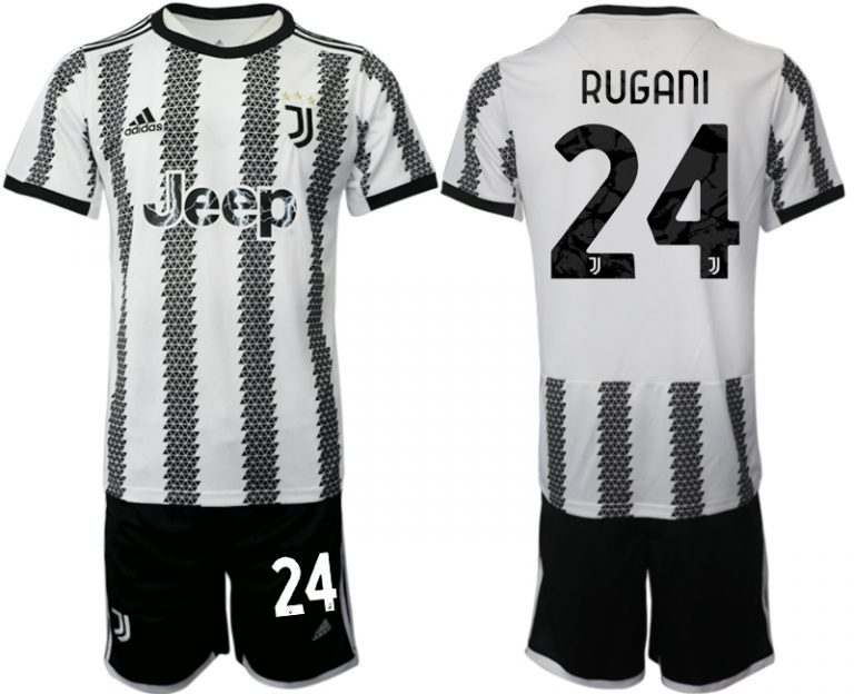 Fussballtrikots Günstig Juventus 2022-23 Heimtrikot Schwarz Weiß Kurzarm + Kurze Hosen RUGANI 24