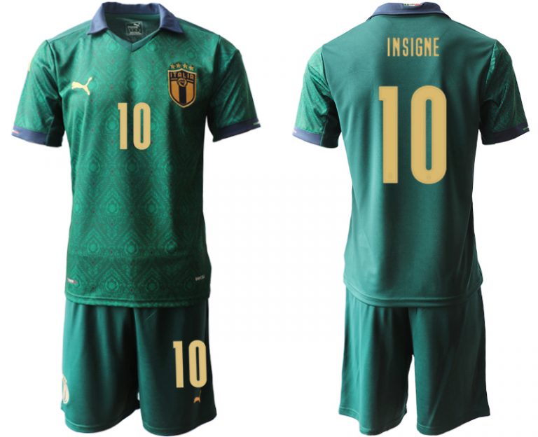 Günstig Italien 2020 Ausweichtrikot Grün Kurzarm + Kurze Hosen INSIGNE 10