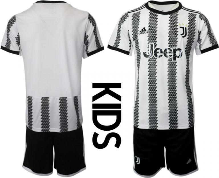 Günstige Kinderheim Juventus FC 2022-23 Trikot Schwarz Weiß Fußballtrikots Set