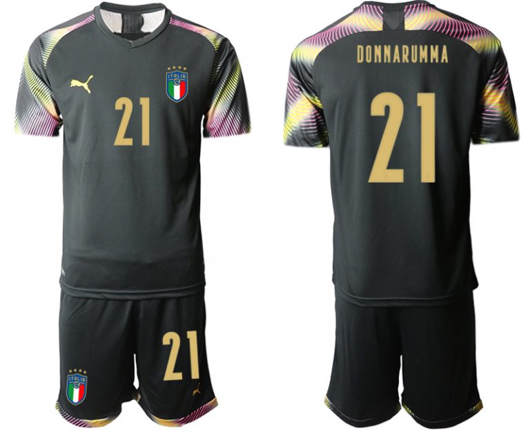 Herren Italien 2020-21 Torwarttrikot Schwarz Fußballtrikots Set DONNARUMMA 21