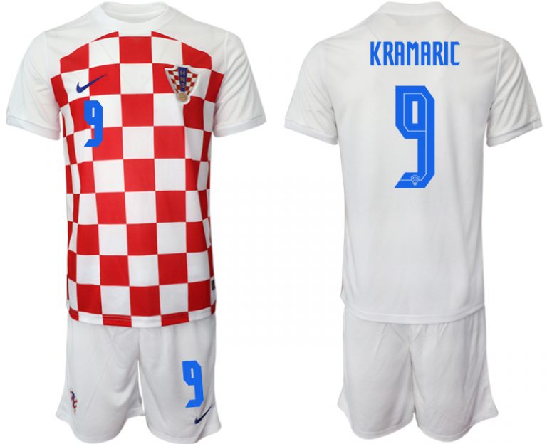 Herren Kroatien Heimtrikot WM-2022 weiß Battle Blue Günstig Fußballtrikots KRAMARIC #9