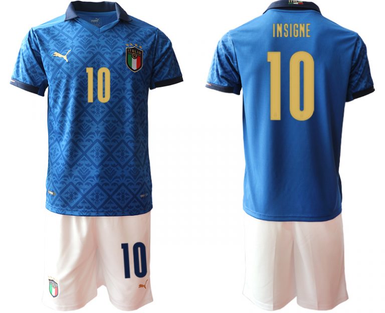 INSIGNE 10 Italien Heimtrikot EM 2020-2021 Trikotsatz blau Kurzarm + weiß Kurze Hosen