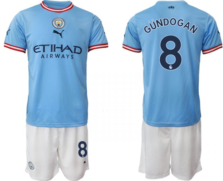 Manchester City Heimtrikot 2022/2023 blau weiß Trikotsatz mit Aufdruck GÜNDOGAN 8