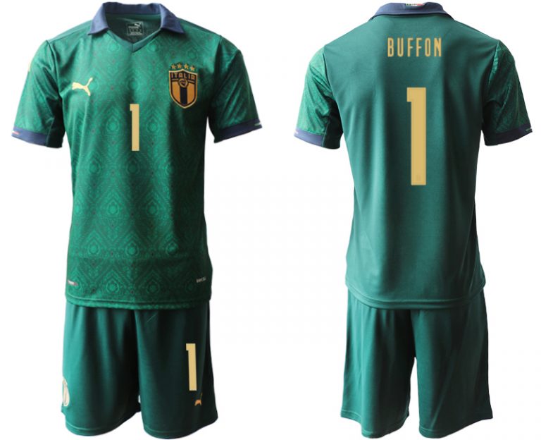 Neue Italien 2020 Ausweichtrikot Grün Kurzarm + Kurze Hosen BUFFON 1