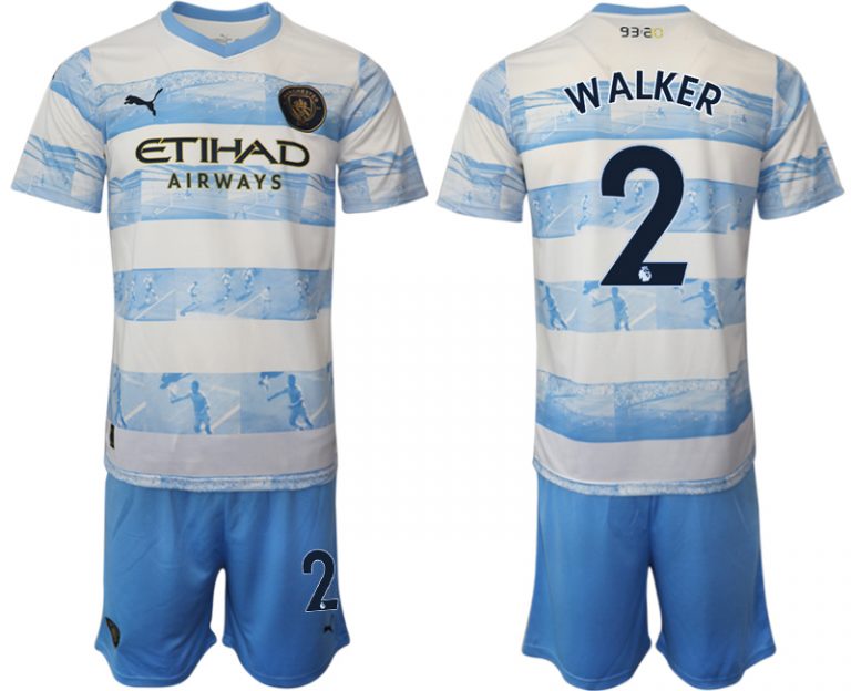 WALKER 2 Manchester City Aufwärmtrikot 2022/2023 weiß blau Kurzarm + Kurze Hosen