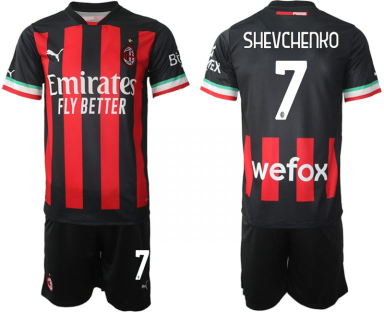 Herren AC Milan Heimtrikot 2022/23 Schwarz Rot Trikotsatz mit Aufdruck SHEVCHENKO 7