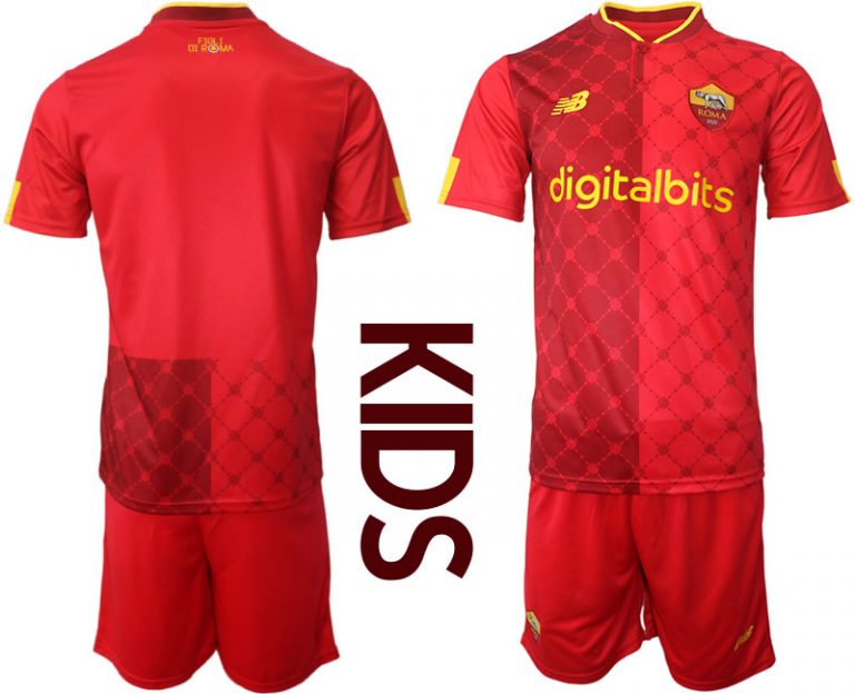 Kinder AS Roma 2022/23 Heimtrikot Rot Trikotsatz Kurzarm + Kurze Hosen