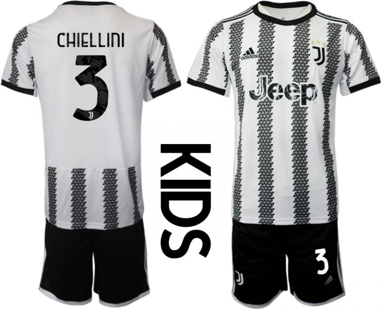 Kinderheim Juventus FC 2022-23 Trikot Deutschland Schwarz Weiß Trikotsatz CHIELLINI 3