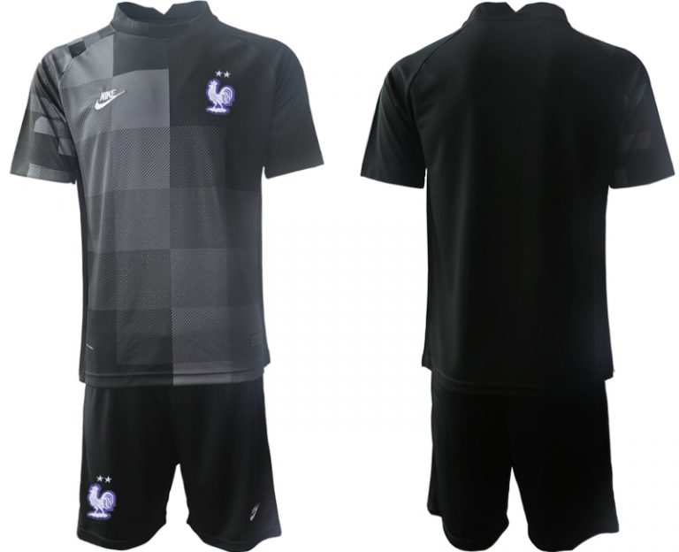 Frankreich Trikot WM 2022 Torwarttrikot schwarz Trikotsatz Kurzarm + Kurze Hosen