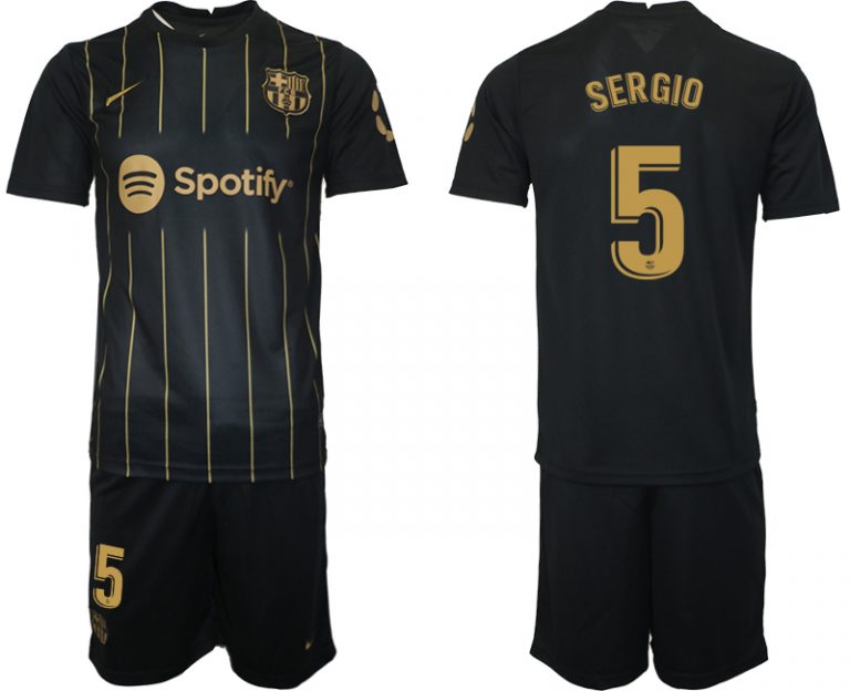 Fußballtrikot für Herren FC Barcelona Trikots der Saison 2022/23 Schwarz Gold Trikotsatz SERGIO 5