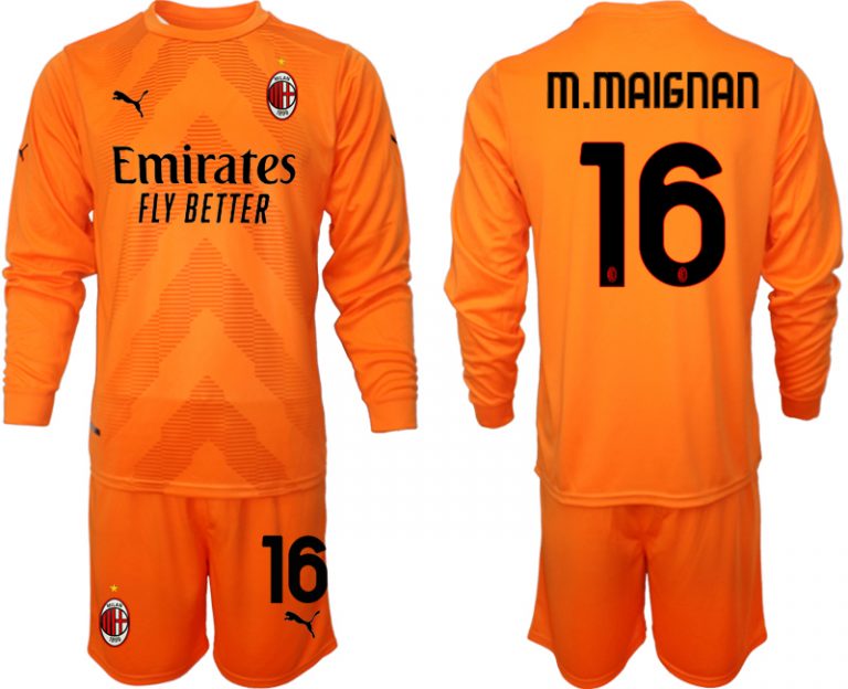 Herren AC Milan Goalkeeper 2022-23 orange Langarm + Kurze Hosen M.MAIGNAN 16